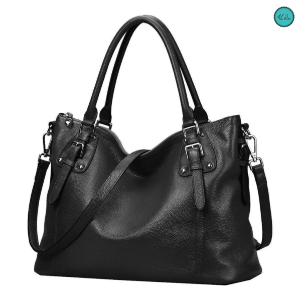 Minimalist Black Leather Tote Bag for Professionals - Image 4