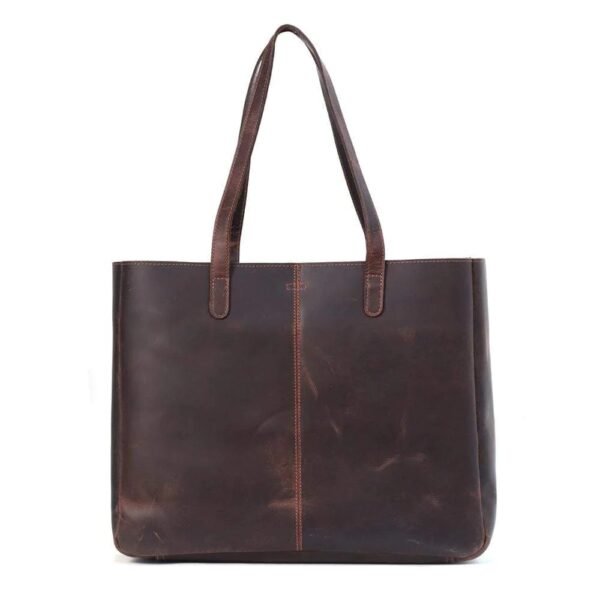 Premium Leather Work Tote with Laptop Compartment - Image 3